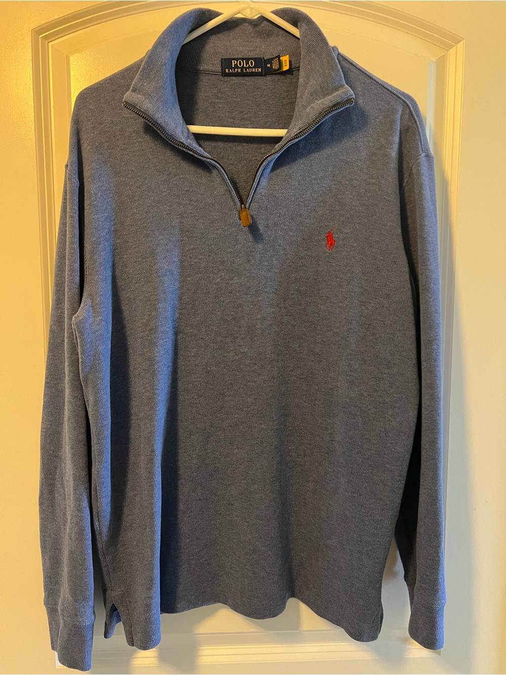 Polo by Ralph Lauren Heather Blue Quarter-Zip Long Sleeve Polo with Red Pony